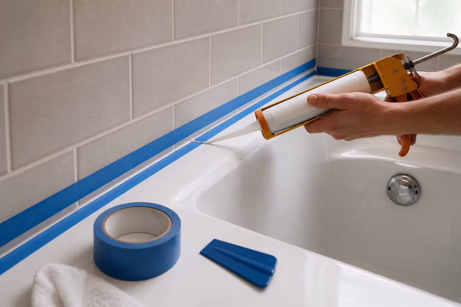 Bathtub Resealing: When Silicone Beats Caulk and Vice Versa - Applying fresh 100% silicone section detail
