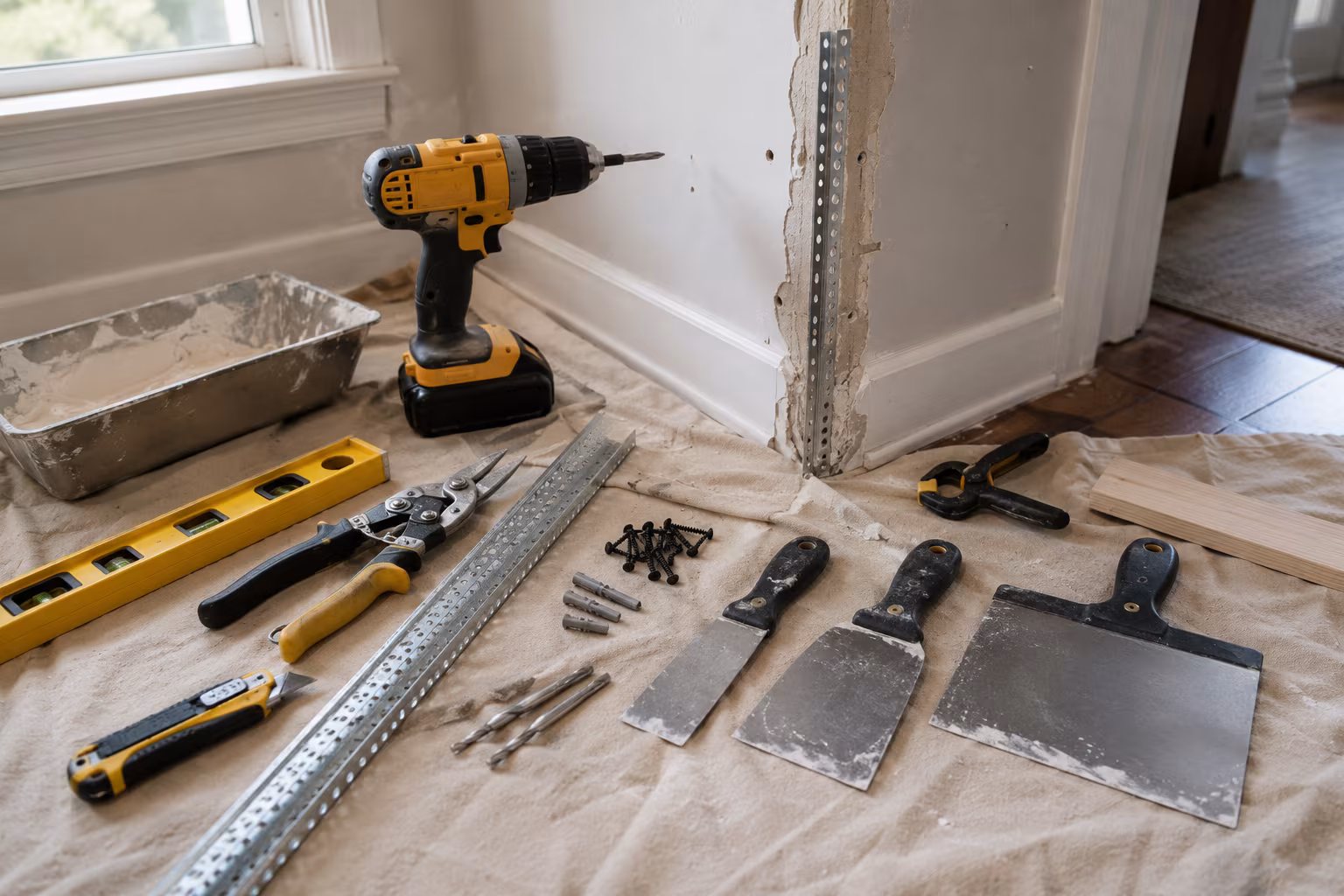 Drywall Corner Bead Replacement After Damage - Tools Required for Replacement section detail
