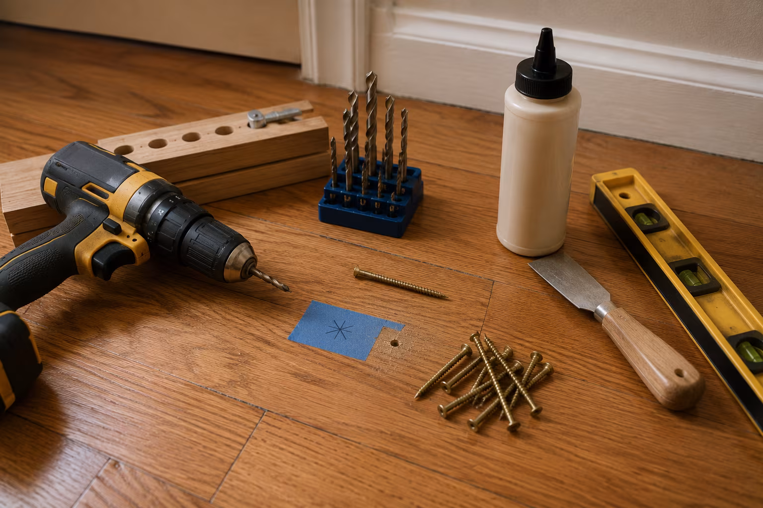 Fix Squeaky Hardwood Floors From Above (No Access) - Method three: standard wood screws with filler section detail