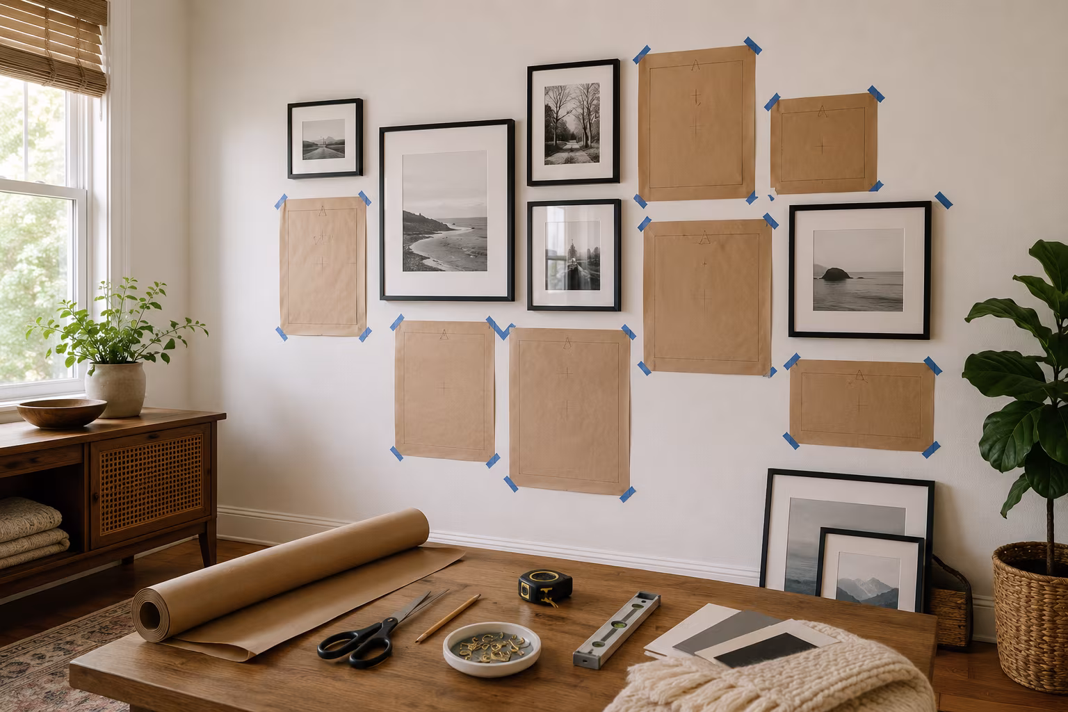 Gallery Wall Picture Spacing: The Repeatable Method - The kraft paper template method section detail