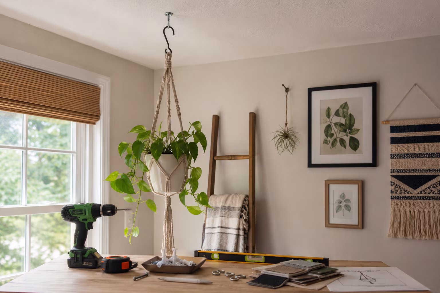 Hanging Plants Without Ceiling Hooks for Renters - Drilling holes for permanent solutions section detail