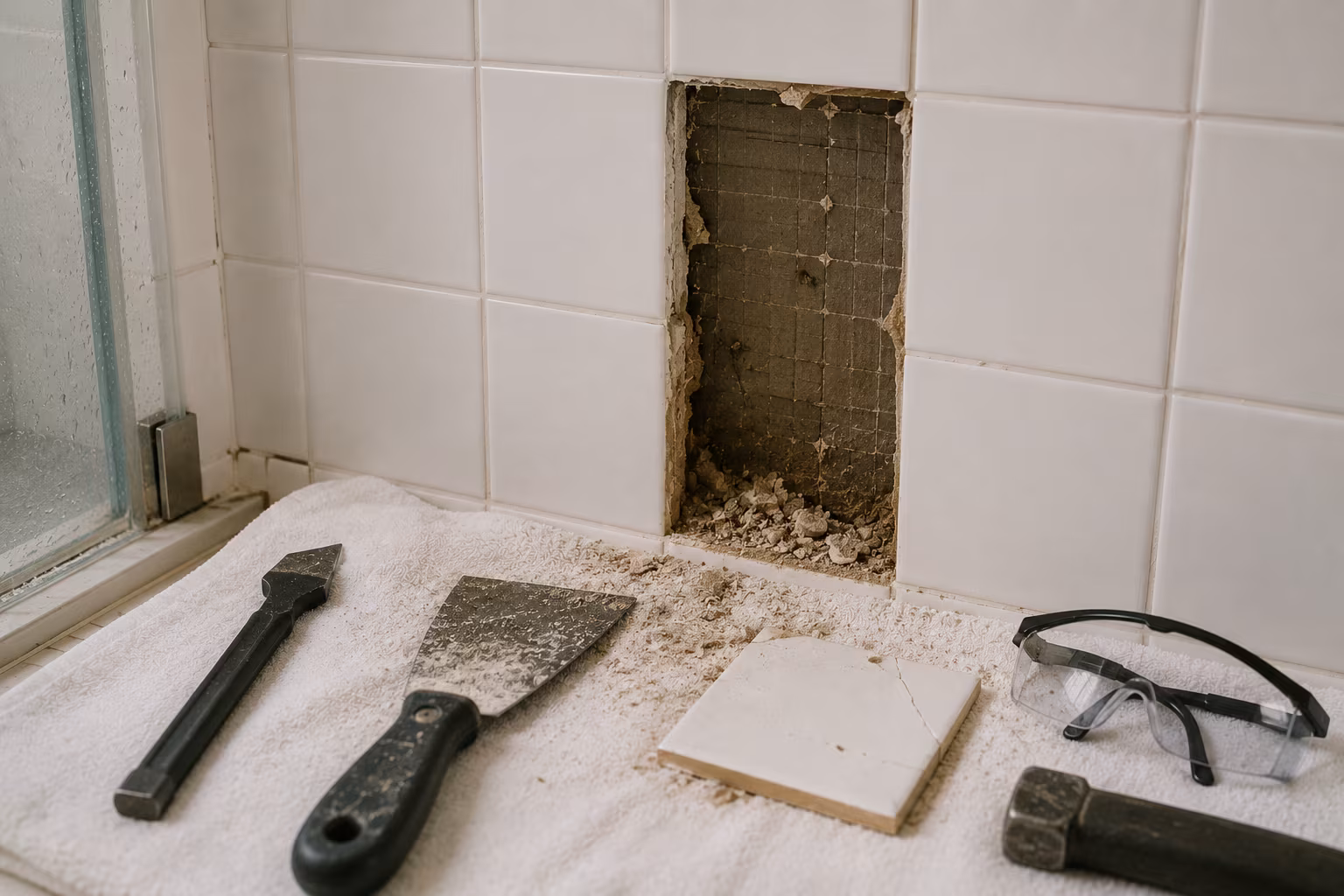 Replacing a Cracked Bathroom Tile Without Re-grouting - When the cracked tile is in a wet shower wall section detail