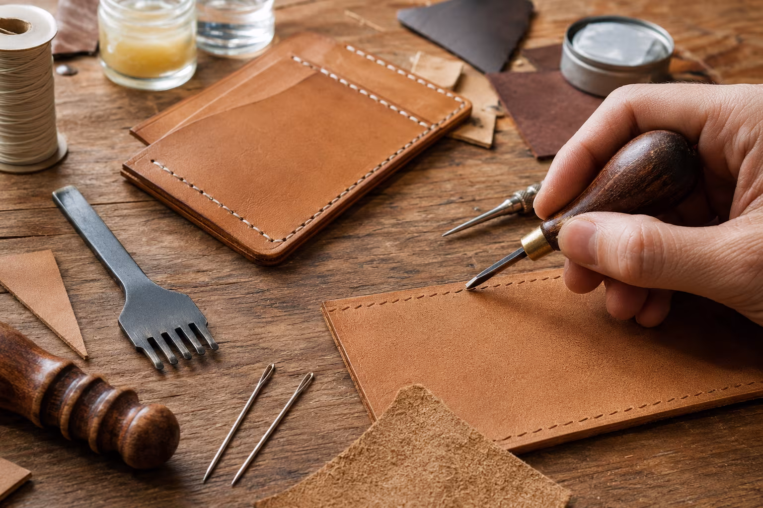 Hand-Sewn Leather: Saddle Stitch Spacing That Actually Holds - The diamond awl section detail