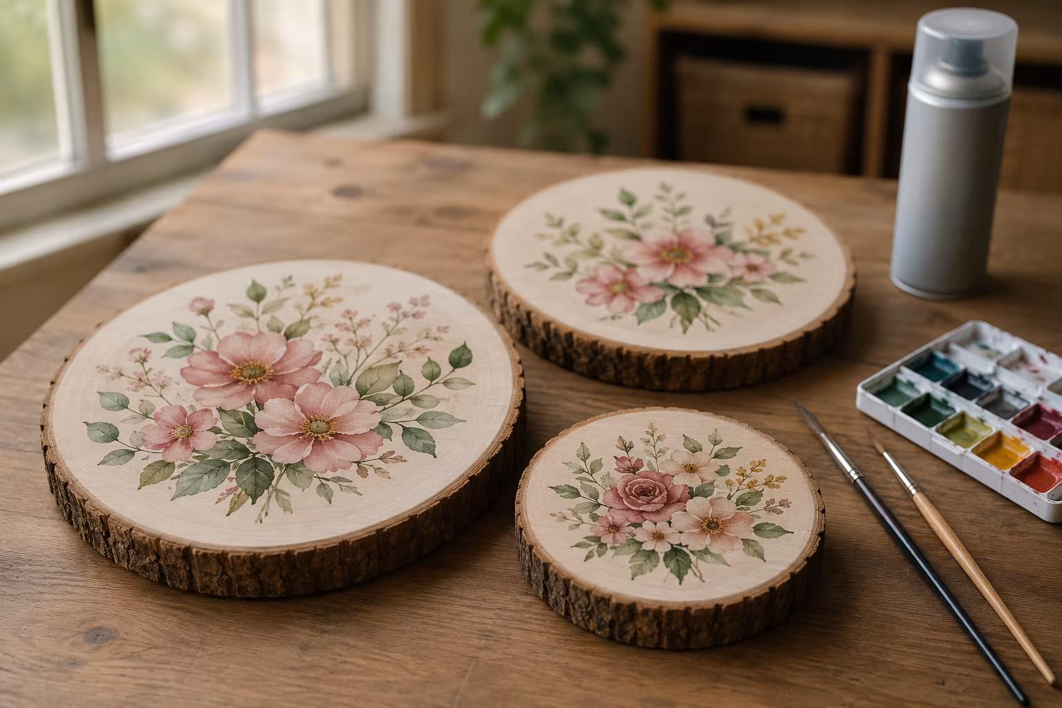 Sealing Watercolor Wood Slices for Indoor Display Pieces