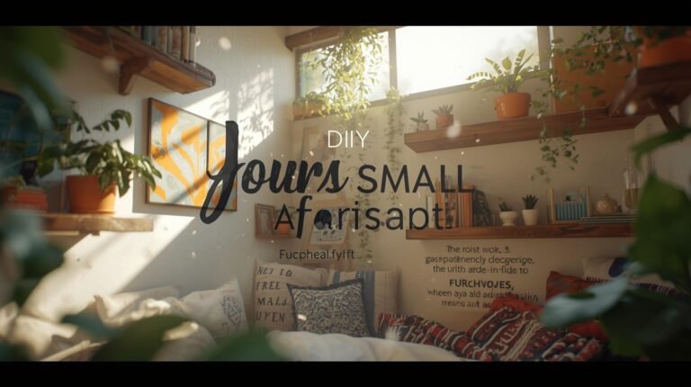 Minimalist small apartment decorated with DIY wall art and storage ideas.