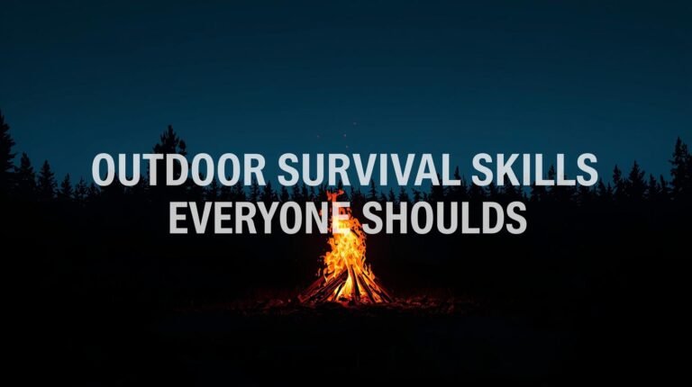 Illustrated forest scene with campfire and title “Outdoor Survival Skills Everyone Should Know