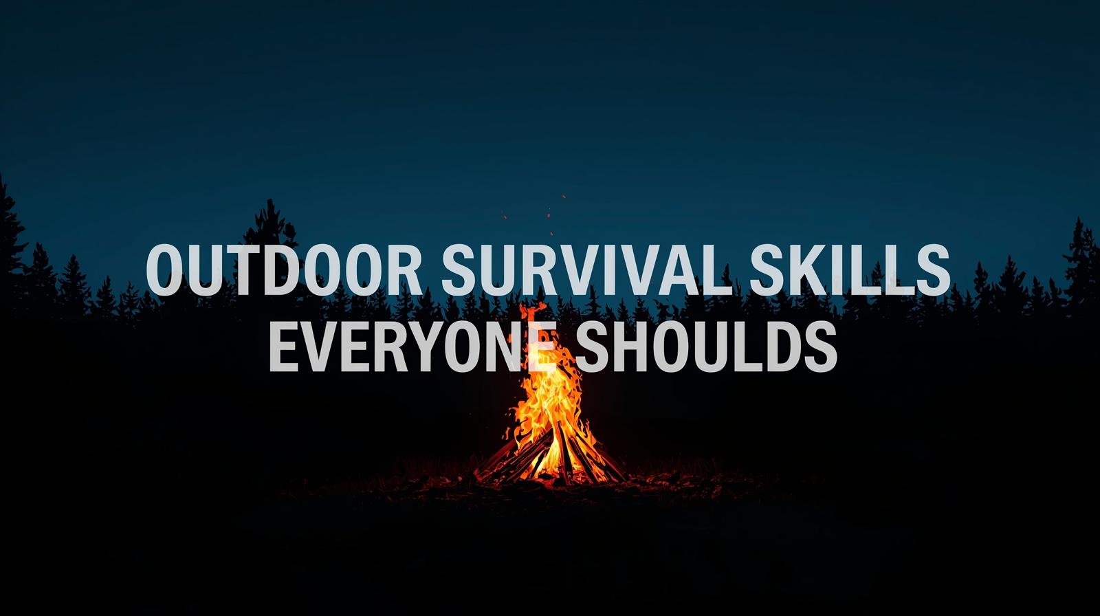 Illustrated forest scene with campfire and title “Outdoor Survival Skills Everyone Should Know