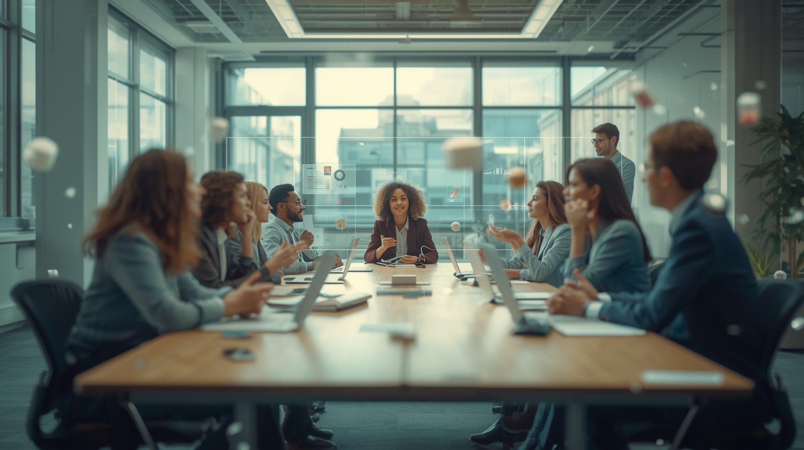 Corporate workshop with employees collaborating to boost productivity